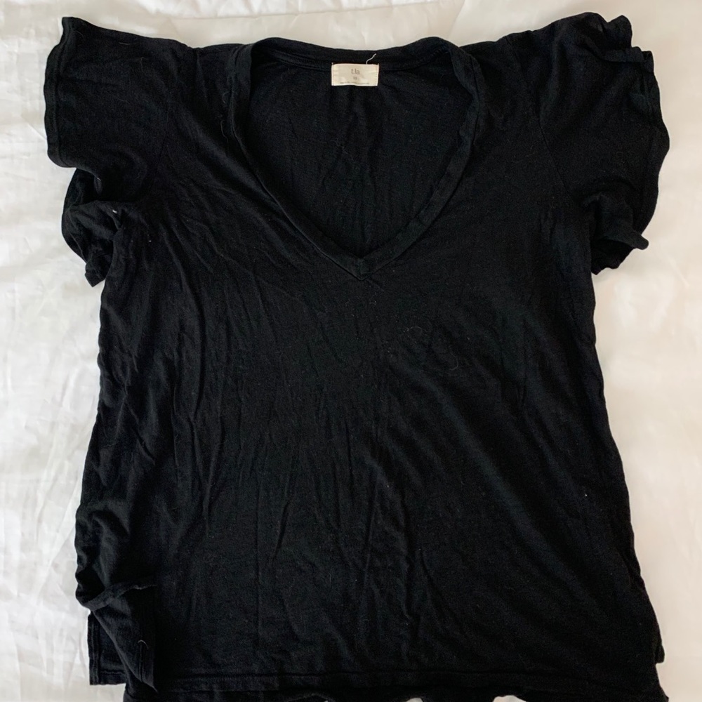 Anthropologie T.La Black Flutter Sleeve Shirt